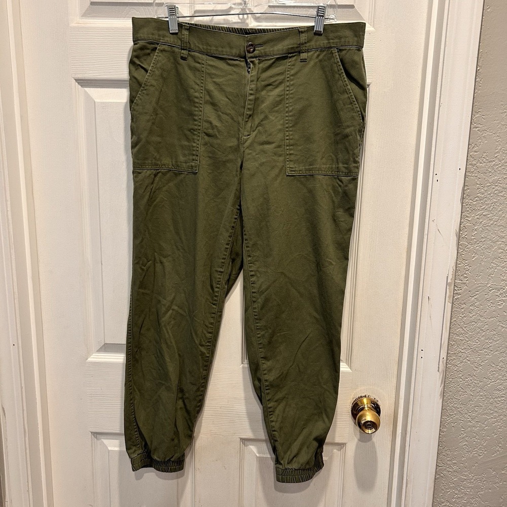 GAP Womens Olive Green Cotton Lyocell Utility Jogger Pants Sz L Minimalist Beach